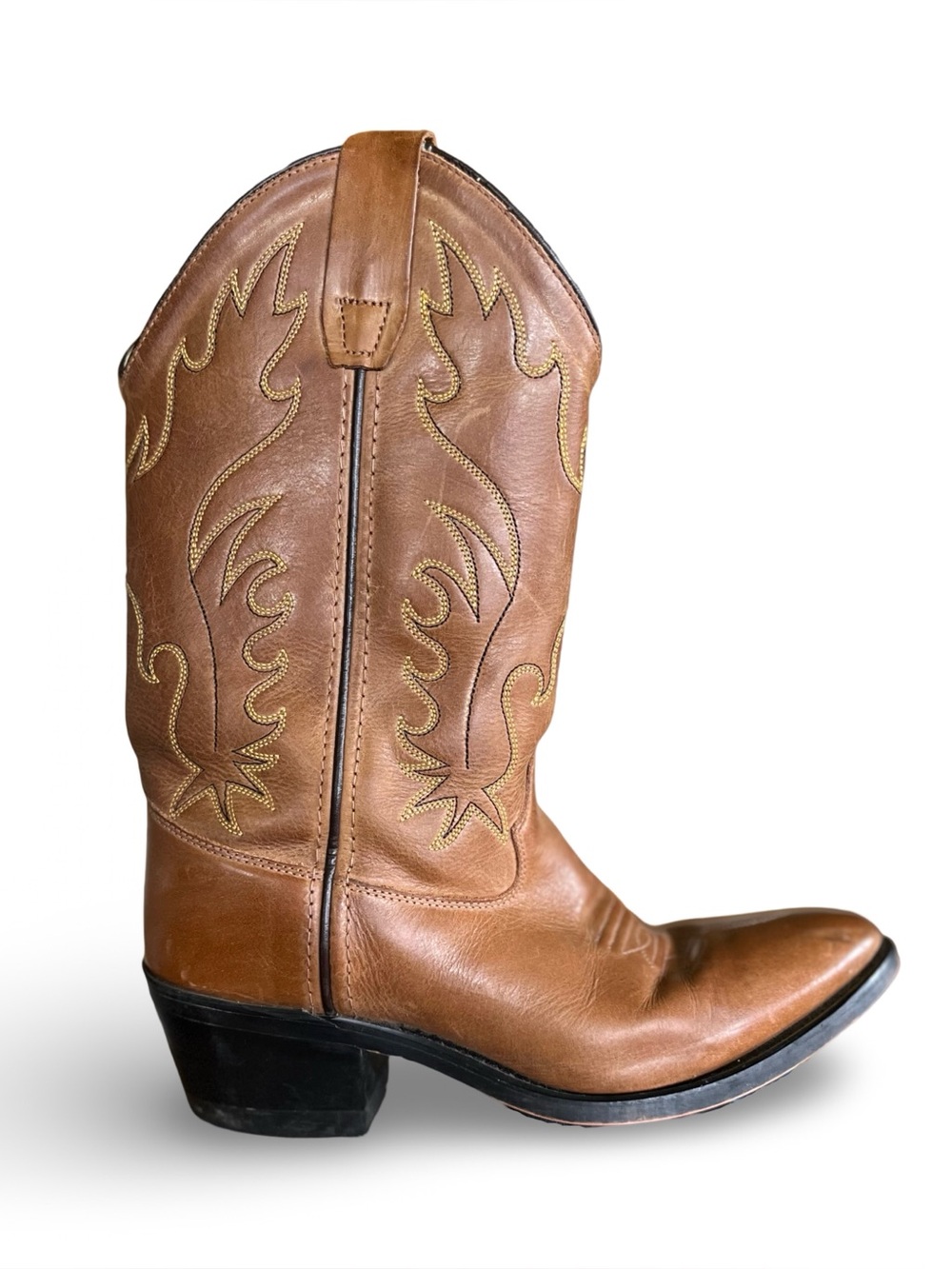 Old West Tan Canyon Leather Western Cowboy Boots Youth Size 5 / Women’s 6 - 6.5